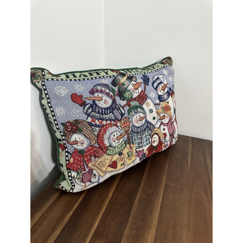 Snowman Tapestry Pillow Green Let It Snow Christmas 17x12
